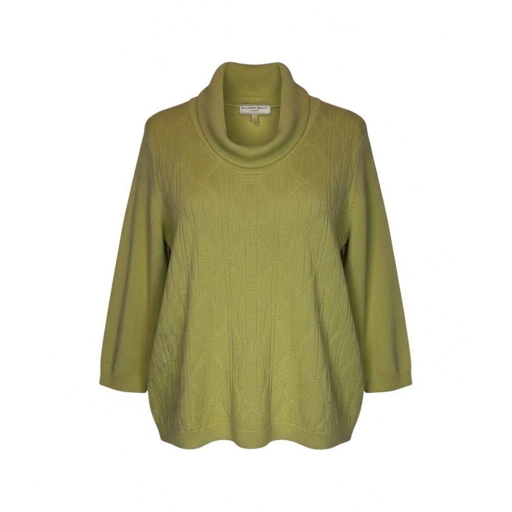 Allison Daley Petite PM Lime Green Shawl Collar 3/4 Sleeve Sweater Chartreuse‎